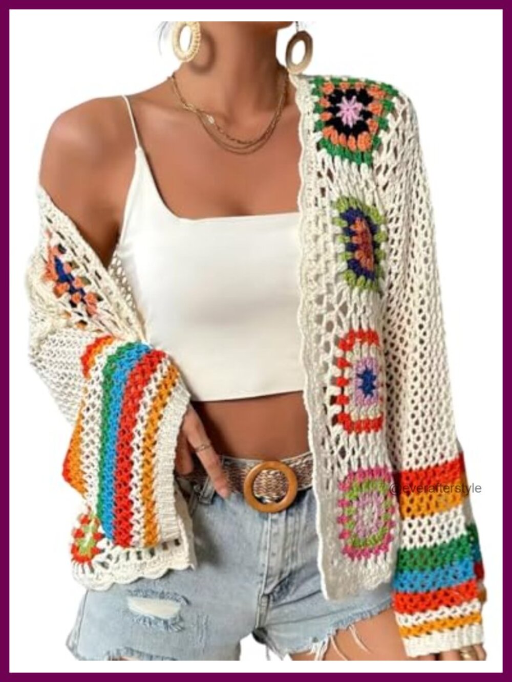 Gihuo Womens Crochet Cardigan Boho Open Front Loose Long Sleeve Sweater